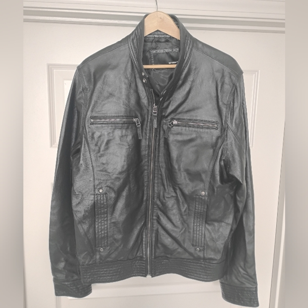 7 Diamonds Leather Bomber Jacket Black